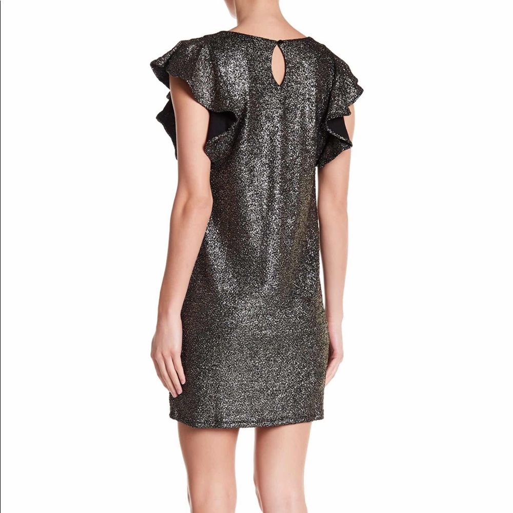 Flutter Sleeve Metallic Shift Dress - Picture 2 of 4